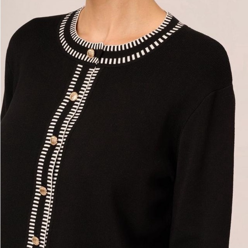 Adrianna Papell Black and White Cardigan with Button Accents - Picture 9 of 12